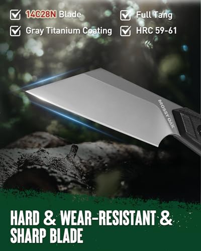 Image of Mossy Oak 7.5 Inch EDC Fixed Blade Knife with Kydex Sheath, 14C28N Full Tang Camping Knife with Emergency Rope, G10 Handle for Survival, Hunting, Camping, Hiking