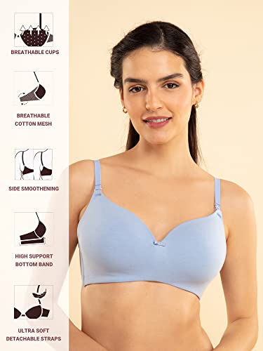 Image of NYKD Women's Cotton Lightly Padded Seamless Wire Free Everyday T-Shirt Bra for Women Daily Use Wireless, 3 /4th Coverage - NYB002