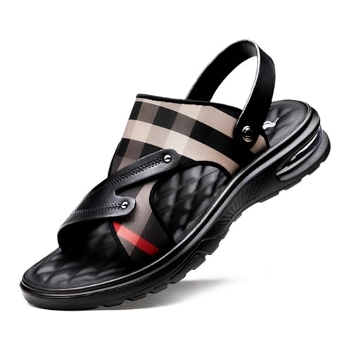 Men's Leather Adjustable Back Strap Flats Sandals Comfort Open Toe Slip-On Non-Slip Dual Use Strap Beach Sandals Casual Summer Air Cushion Slidess