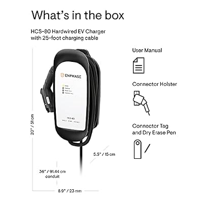 64 Amp EV Charger, Enphase HCS-80, Hardwired, 240V, 15.4kW Power, Safety Certified, 25 ft Cable, J1772 Ruggedized Connector, Formerly ClipperCreek
