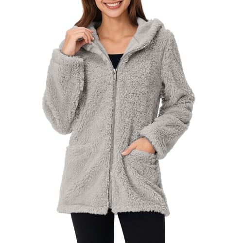 Womens Thermal Fuzzy Hooded Plain Jackets Hoods Outfits for Women Long Sleeve Faux Winter Fall 2025