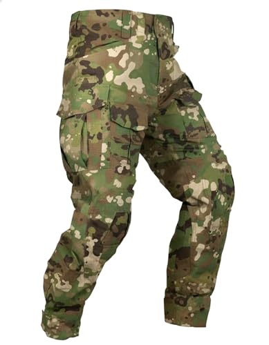 MERJAZ Tactical Pants for Men Water Resistant Hiking Pants Camo Cargo Pants with 10 Pockets No Belt and Kneepad CP Camo 32