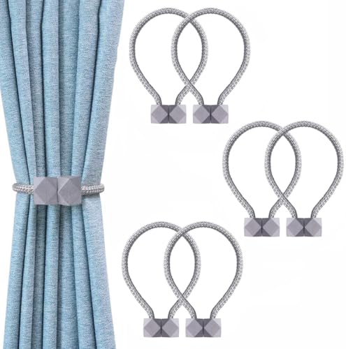 Image of INOVERA (LABEL) 6 Pieces Magnetic Windows Curtain Tiebacks - Decorative Curtains Holders Rope Holdbacks -Drapery Binding Tie Backs for Home, Office (Grey)
