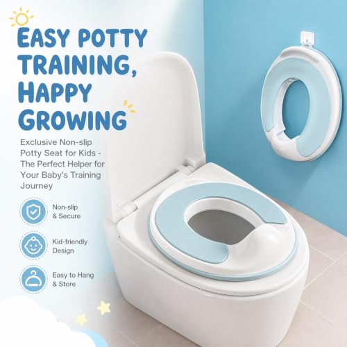 Potty Training Toilet Seat – Non Slip Kids Toilet Seat with Splash Guard, Portable Toddler Seat Fits U Shape V Shape Round Toilets, No Installation Required(Blue) - Image 3