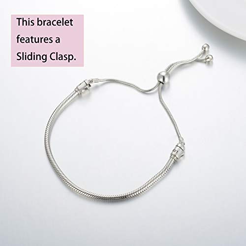 Lonago Jewelry Moments Slider Snake Chain Charm Bracelet 925 Sterling Silver Sliding Clasp Adjustable Link Fit Snake Charm Bead Birthday Gift For Women Mom #TOP1