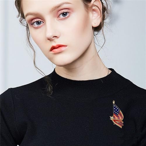 Image of Patriotic USA Flag Medal Brooch for Women Men Fashion Crystal Lapel Pin Badge Rhinestone for Election Day American 4th of July Independence Waving US Dress Suit Clothing Accessories Souvenir