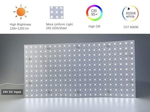 Image of 4-Pack LED Backlight Sheet 24V 12W 6000K White, 19.3X9.6 inches Each Unit, Dimmable Flexible LED Panel Sheet for Backlit Translucent Stone /Marble /Onyx /Quartz Countertops Walls