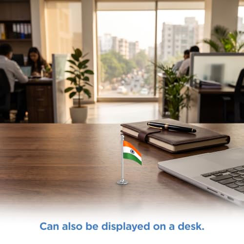 Image of The Flag Corporation Indian Car Dashboard Flag 2in x 3in With a Liquid Chrome Stainless Steel Base