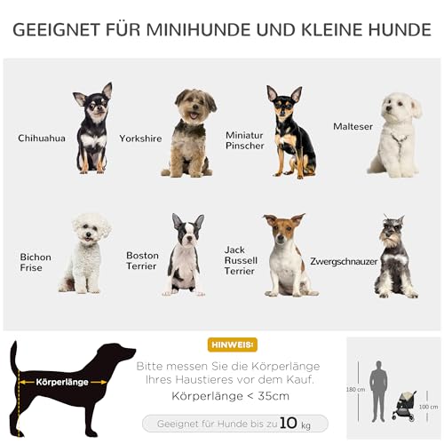 PawHut Hundewagen 2 in 1 Hundebuggy klappbar für Hunde & Katzen bis 10 kg Katzenbuggy mit Kissen Netzfenstern Türen Aufbewahrungskorb Katzenwagen Buggy Khaki