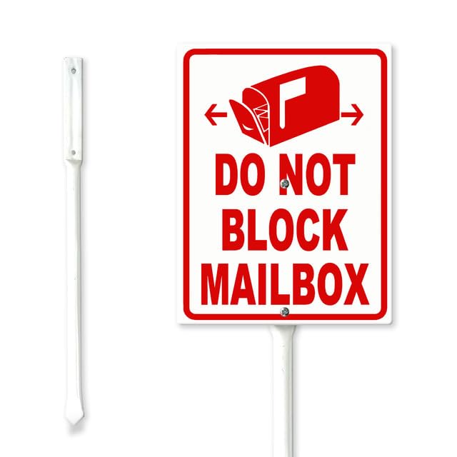 Geroclonup Do Not Block Mailbox Yard Sign with Stake 11.5x15cm Sturdy Aluminum Sign Rust Free Metal Stakes Standing Lawn Sign Yard Plaque Sign for Yard Road Outdoor