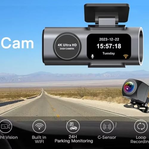 Image of A309 4K Dash Camera, Dual Lens Front and Rear Car DVR with WiFi, Night Vision, G-Sensor, APP Control, Mini Black Box