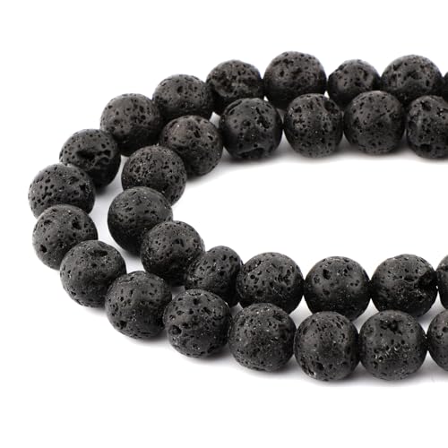 Bymitel 60 pcs Natural Genuine Real Round Loose Stone Beads Gemstone Spacers for Charm DIY Jewelry Making 15.5" per Strand 6mm (Black Volcanic Lava, 6mm)