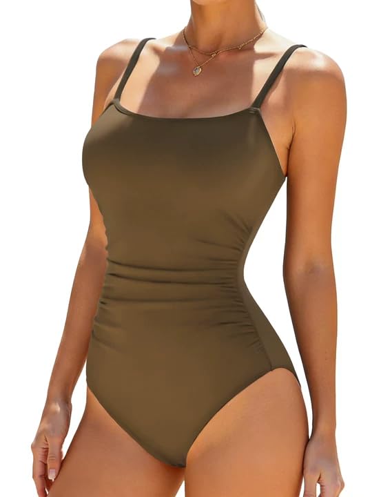 Image of Buauty Women's Swimsuit Square Neck Ruched Waist Bathing Suit Adjustable Straps Full Coverage