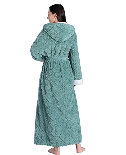 LKG Women Hooded Fleece Robe,Lightweight Plush Warm Winter Bathrobes for Women Full Length (X-Large, Green)2
