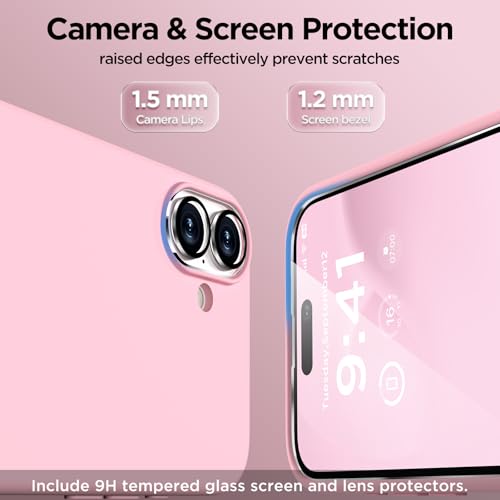 Image of Magnetic for iPhone 16 Case, Compatible with MagSafe, Liquid Silicone Phone Cover with Screen Protector & Camera Protector, Soft Anti-Scratch Microfiber Lining Inside 6.1 inch, Pink