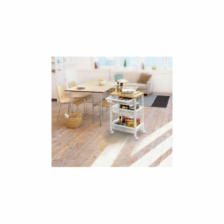 Amazon.co.jp: ウッドテーブルワゴン引出バスケット付WTW