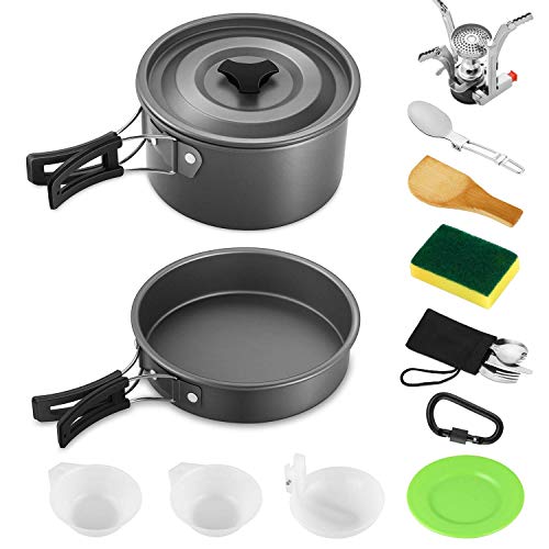 Gonex 16pcs Camping Cookware Set Mess Kit, Backpacking Gear Cooking Equipment, Stackable Portable