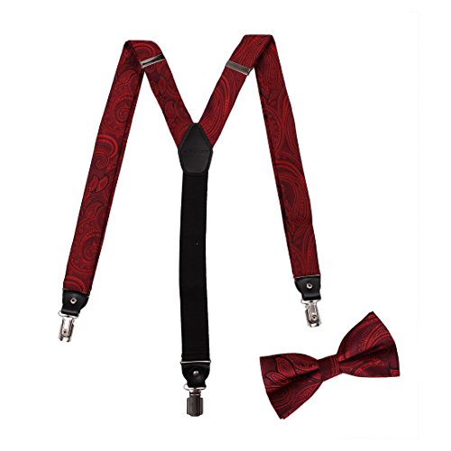 Epoint EFCB0003 Red Patterned Suspenders Microfiber Y-Back Suspenders Stainless Steel Clip