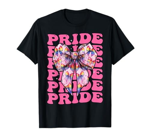 Coquette Bow LGBTQ Pride con bandera arcoíris para niña y mamá Camiseta