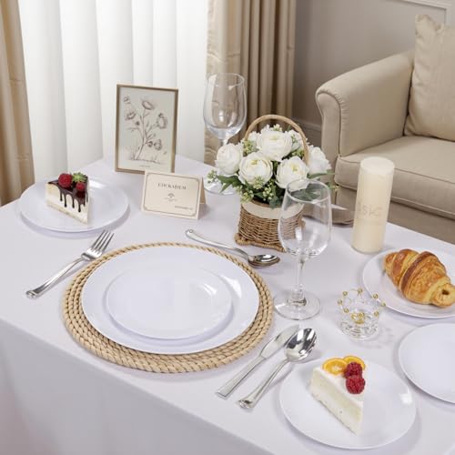 bUCLA 100PCS White Plastic Plates - Heavy Duty White Disposable for Wedding & Party, Include 50 Dinner 10 inch & 50 Dessert 7 inch — view 5