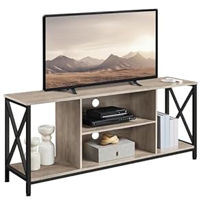 Yaheetech TV Stand for TVs up to 65 Inch, 55 Inch Entertainment Center with Storage, Wood TV Console with Shelves for Living Room, Gray