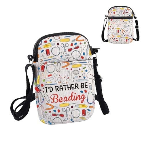 PWHAOO Miçangas Lover Gift I'd Rather Be Beading Bolsa tiracolo Beadwork Bolsa de viagem para presente com miçangas, Rather Be Beading C