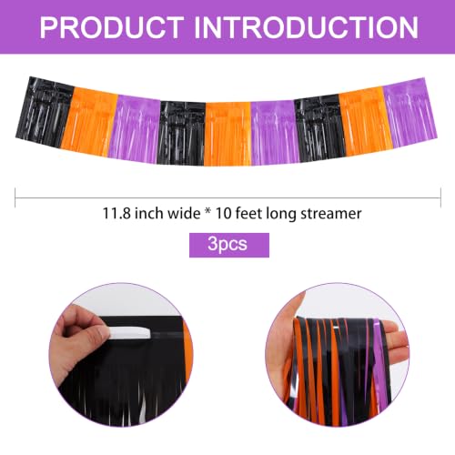 Image of BEISHIDA Macaron Black Orange Purple Foil Fringe Garland 30ft Tinsel Banner