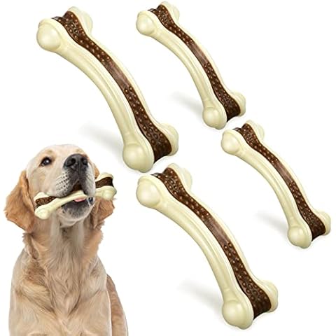 Sosation Chew Toys for Aggressive Chewers Large Breed Beef Flavor Dog Teething Chew Toys Bones Durable Nylon Bones Pet Toy for Large Puppies, 6.3 Inch(Large, Medium) Cover
