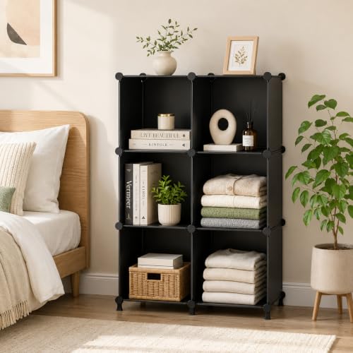 Image of KRISHYAM Modular Cube Storage Organizer, Black DIY Open Shelf Cabinet, Adjustable Multi-Purpose Storage Rack for Bedroom, Kids Room, Entryway & Home