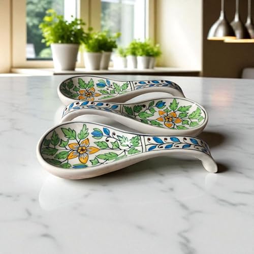 Image of Malaikah Ceramic Spoon Rest Pack of 3 for Home, Kitchen, Dining, Kitchen Decor & Gifting