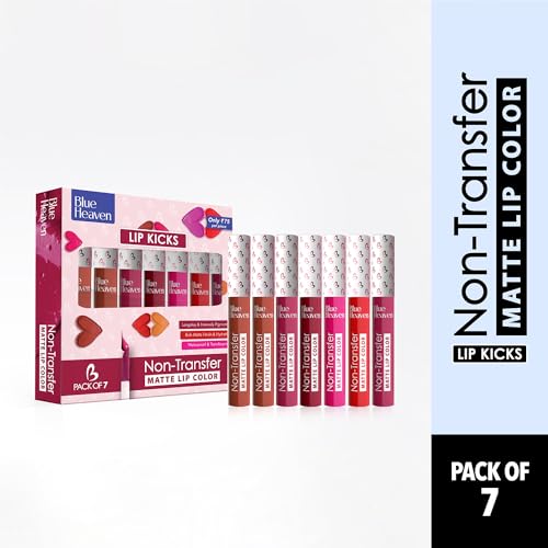 Image of Blue Heaven Lip Kicks Non Transfer Lip color Pack of 14, Liquid Matte Lipsticks for Women, Long lasting and Hydrating Lipsticks, 19.6ml