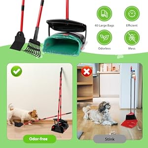   Pooper-Scooper-for-Large-Dogs-Heavy-Duty-Dog-Pooper-Scooper-for-Medium-Small-Dogs-with-Long-Handle-to-Clean-Pet-Waste-Swivel-Bin-Rake-Spade-with-40-Waste-Bags-for-Yard-OutdoorRed