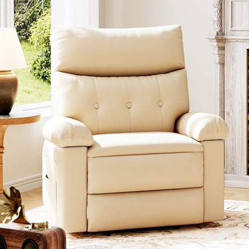 GarveeHome Recliner Chair - PU Leather Manual Recliner for Adults, Lazy Chair with 1.5X Sponge Comfort Arm and Back for Living Room, Bedroom