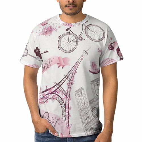 T-Shirts À Col Rond Paris Rose Homme en coton casual pour le quotidien