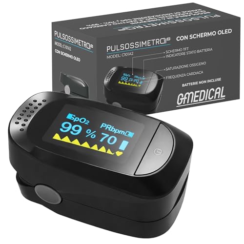 Pulsossimetro da Dito Digitale – Saturimetro SpO2 e Frequenza Cardiaca – Display OLED a Colori – Spegnimento Automatico – Per Adulti e Bambini
