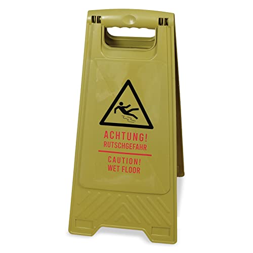 Achtung! Rutschgefahr Warnschild | Senfgelber Recycling Aufsteller zur Warnung vor nassen Böden | Einsetzbar in Hotels, Bürogebäude, Werkstatt, sowohl Innen- und Außenbereich | Beidseitig beschriftet Cover