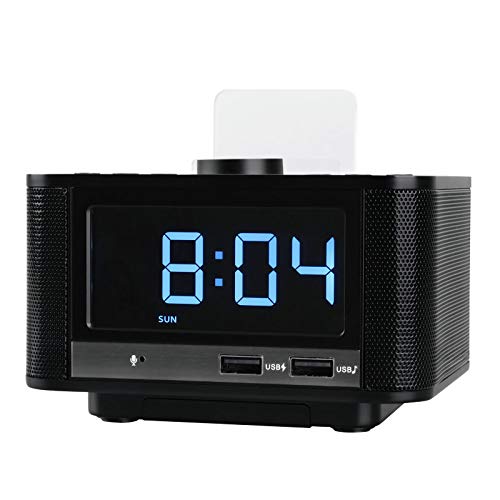 Led Digital Wecker, Radiowecker Bluetooth Mit Fm Radio, Dual-Alarm, Lautsprecher, Aux/Tf, Große Spiegel-anzeige 2 USB-ladeanschluss