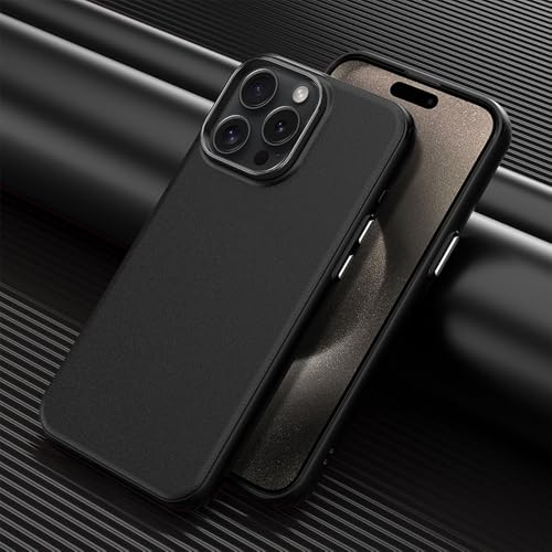 Coque iPhone 15 Pro Max en cuir PU noir magnétique et antichoc