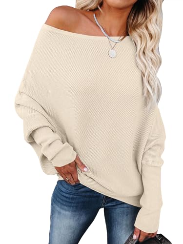 Image of ANRABESS Womens Off Shoulder Sweaters 2026 Fall Long Batwing Sleeve Loose Fit Knit Tops Casual Pullovers Jumpers