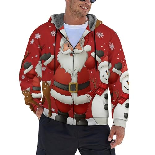 Sweat à capuche zippé pour homme en polaire chaude avec motifs de Noël