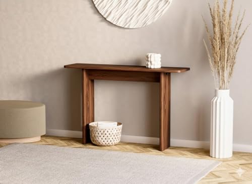 Image of Furniture Modern Solid Wood Console Table with Rounded Edges, Natural Finish, Minimalist Scandinavian Style Entryway Furniture Set for (Style 3, Natural, 115x30x70)