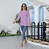 Three Quarter Sleeve Tops Womens Lightweight Solid Color Tops 3/4 Sleeve Casual Gym Fashion Daily T-Shirts Ladies Summer Round Neck Blouses 01-Light Purple S #5