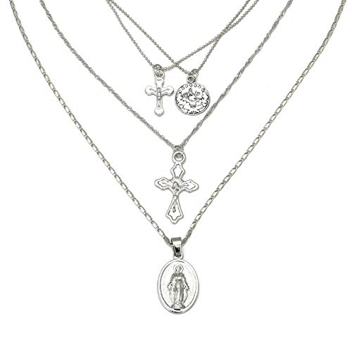 Choker femme collier multi-rangs pendentif croix couleur or en alliage chic