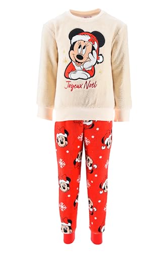 Disney Minnie Mouse Pijamas para Niñas, Camiseta y Pantalon Largo para Niñas, Pijama Navideño 2 Piezas Polar Suave Infantil, Talla 6 Años | Blanco