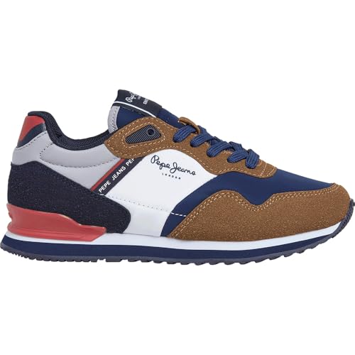 Pepe Jeans Garçon London Berg B Sneak : baskets bleues à lacets pour enfant