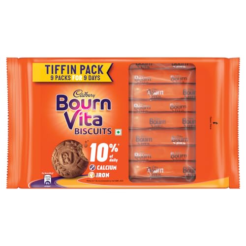 Cadbury Bournvita Biscuits New and Improved Chocolatey Cookies, Tiffin Pack, 250 gram