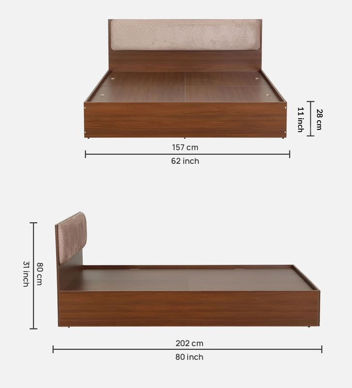 Image of Mintwud Pepperfry Engineered Wood Queen Size Bed with Box Storage Wooden Double Bed Cot Palang Furniture with Headboard for Home, Bedroom, Living Room and Hotel (Walnut Finish)