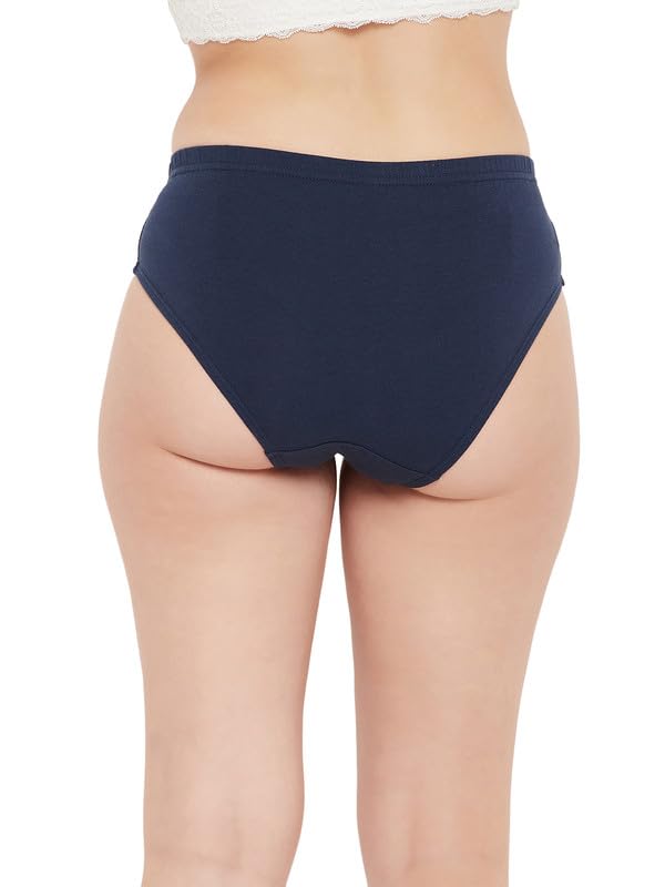 Image of Clovia Women's Cotton Medium Waist Outer Elastic Hipster Panty - Navy Blue