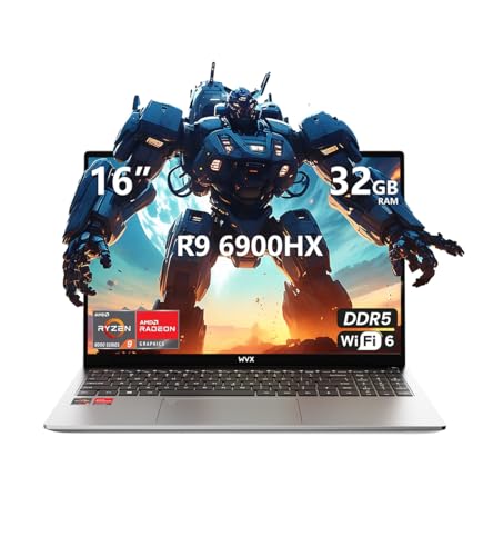 Gaming Laptop AMD Ryzen 9 6900HX (32GB RAM)(4.9Ghz,8C16T) Graphics AMD Radeon 680M (>1050Ti) 16 Inch FHD Computer 512GB SSD WiFi 6 Bluetooth 5.2 DDR5 58Wh Battery