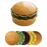 WDXFXY Ceramic Bowls & Plates Sets, Cute Hamburg Style 5-Pieces Dinnerware Sets, Dinner Dessert Plates & Cereal Bowls with Lid. Novel Tableware Gift